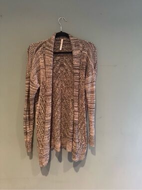Love Tree Open-Front Marled Taupe/Brown Knit Cardigan